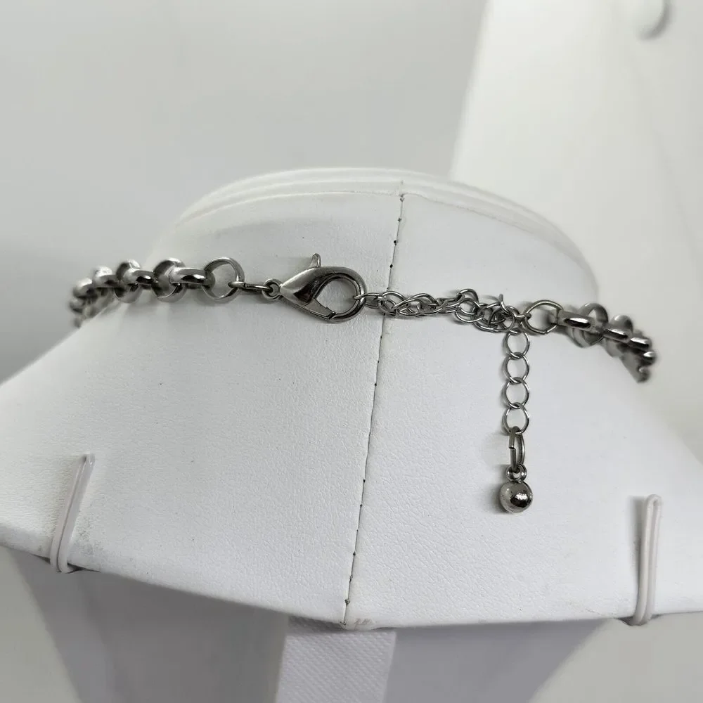 Silver Tone And Gunmetal Circles Necklace‎